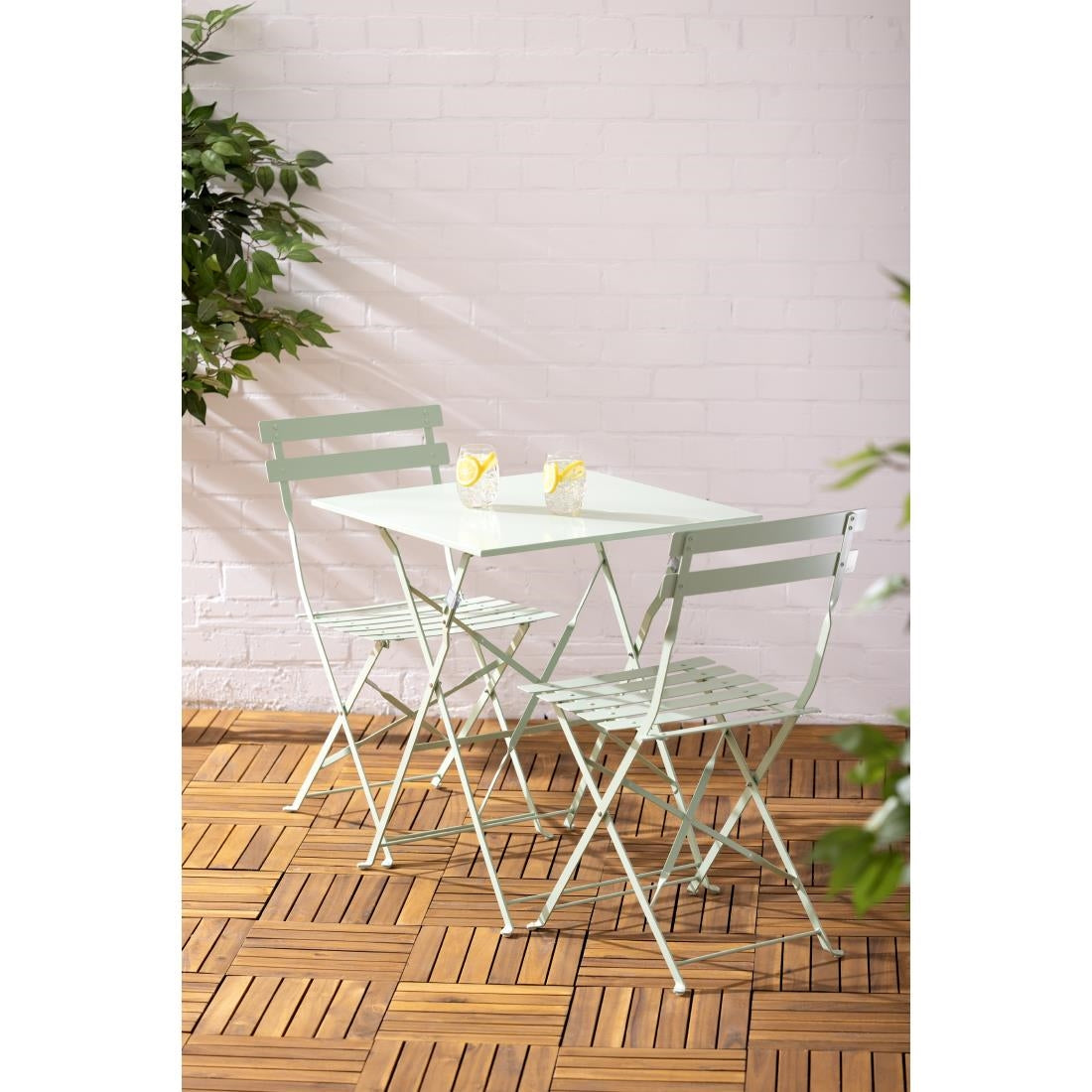 Chaises de terrasse pliantes en acier Bolero vert clair (lot de 2) — FT270