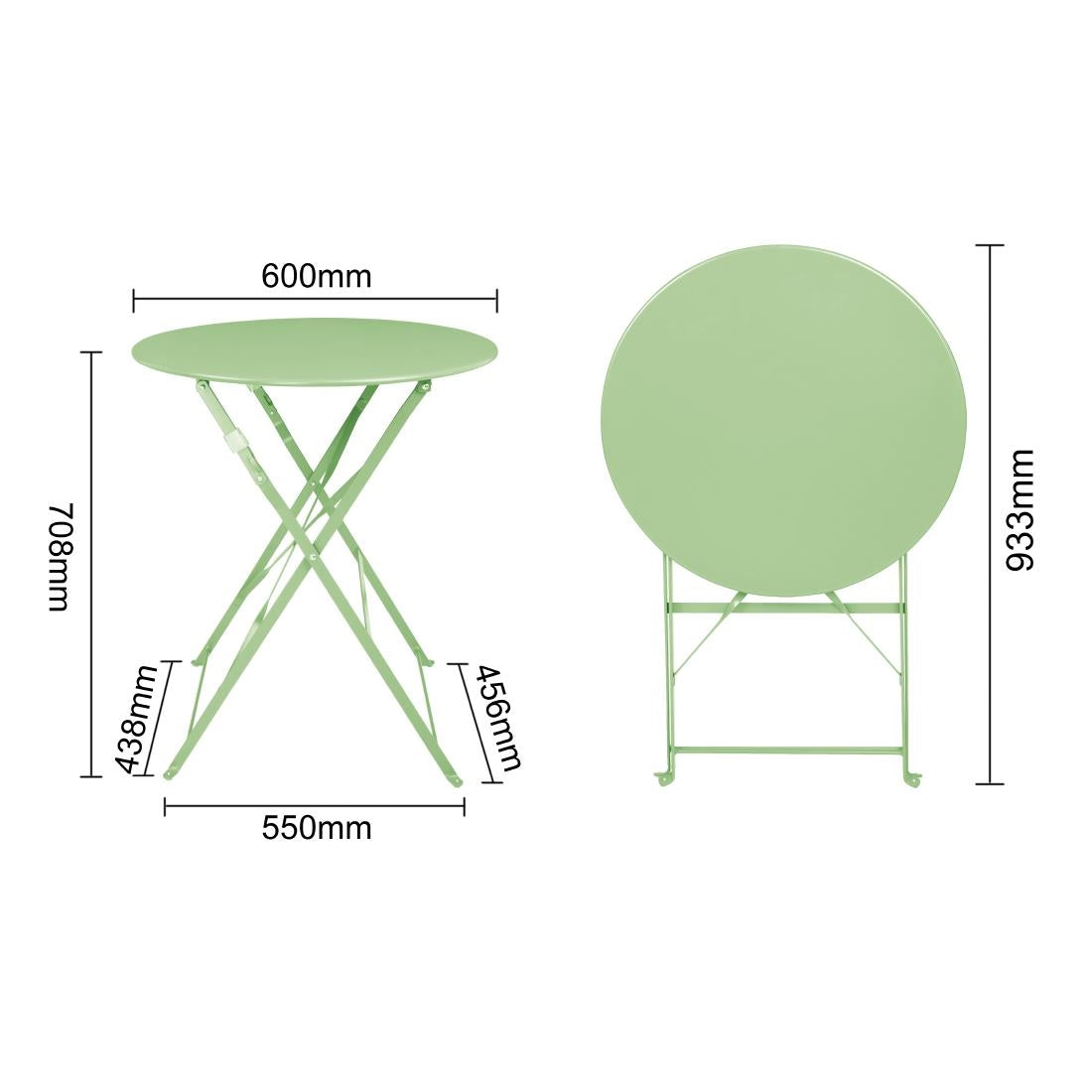 Table de terrasse carrée pliante en acier Bolero vert clair 595 mm — FT272