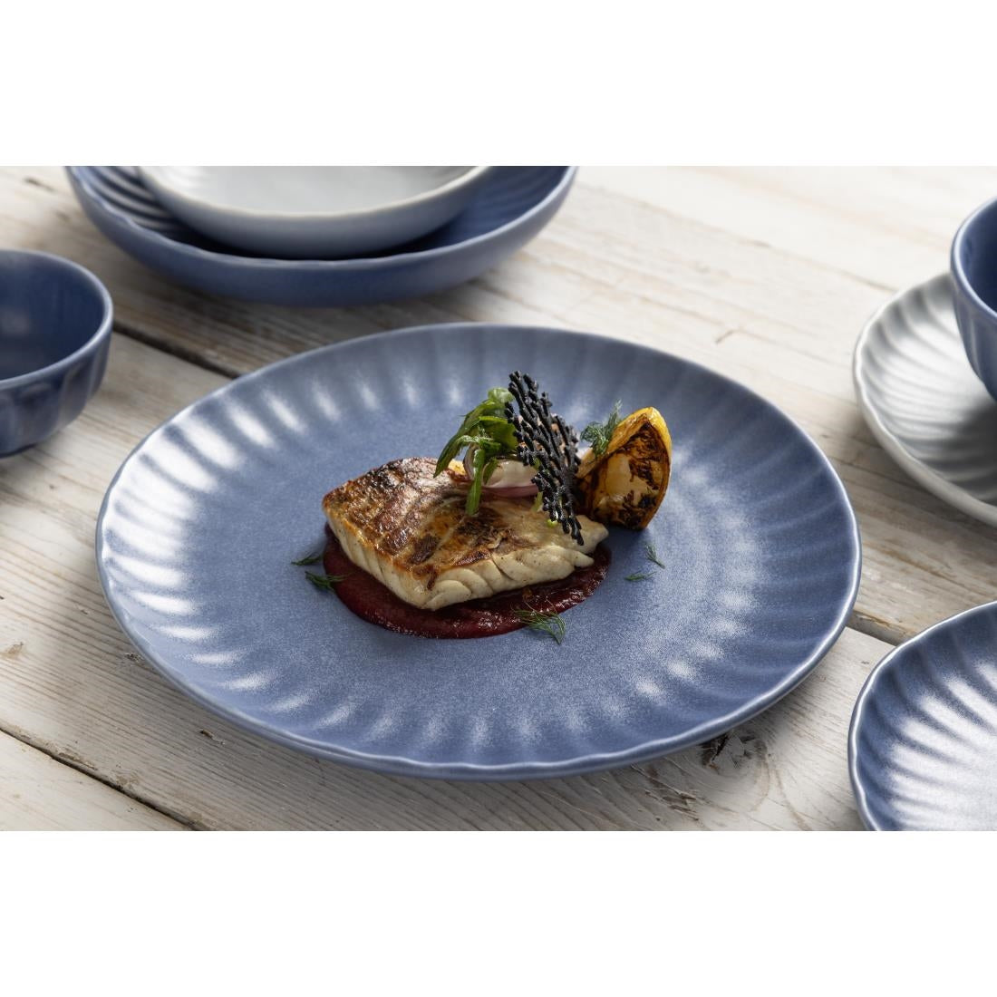 Assiettes plates Olympia Corallite bleues 280 mm (lot de 6) — FU200