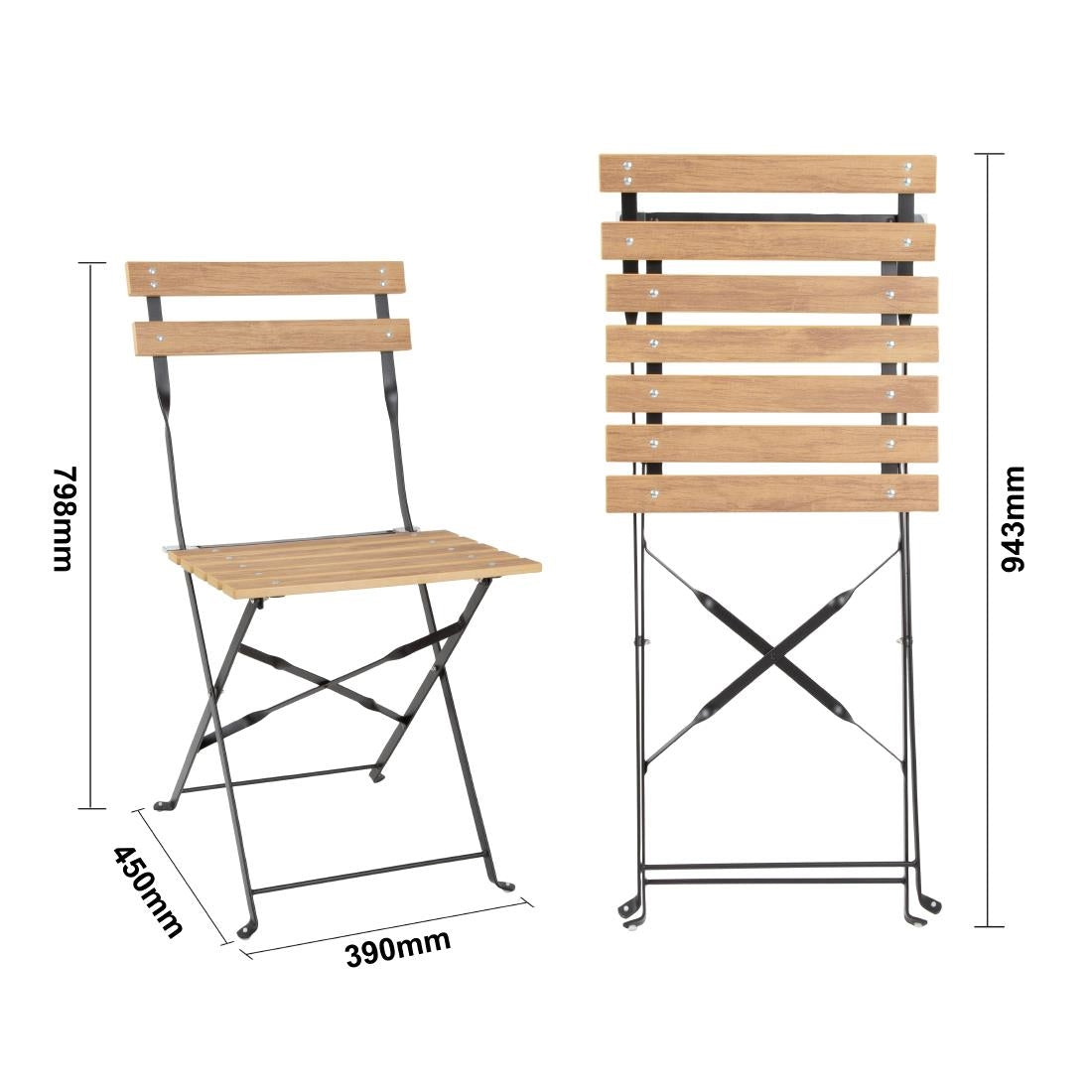 Chaises de terrasse pliantes Bolero Perth effet bois (lot de 2) — FU539