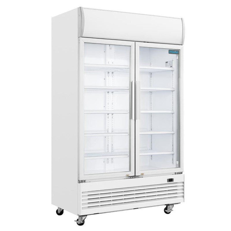 Armoire réfrigérée 2 portes vitrées à charnières avec caisson lumineux Polar