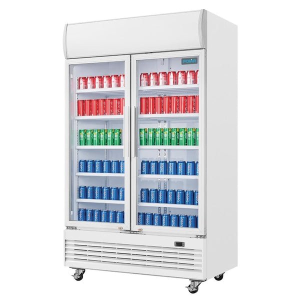 Armoire réfrigérée 2 portes vitrées à charnières avec caisson lumineux Polar