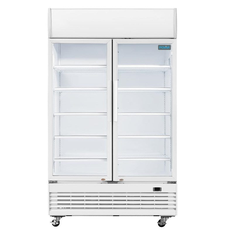 Armoire réfrigérée 2 portes vitrées à charnières avec caisson lumineux Polar