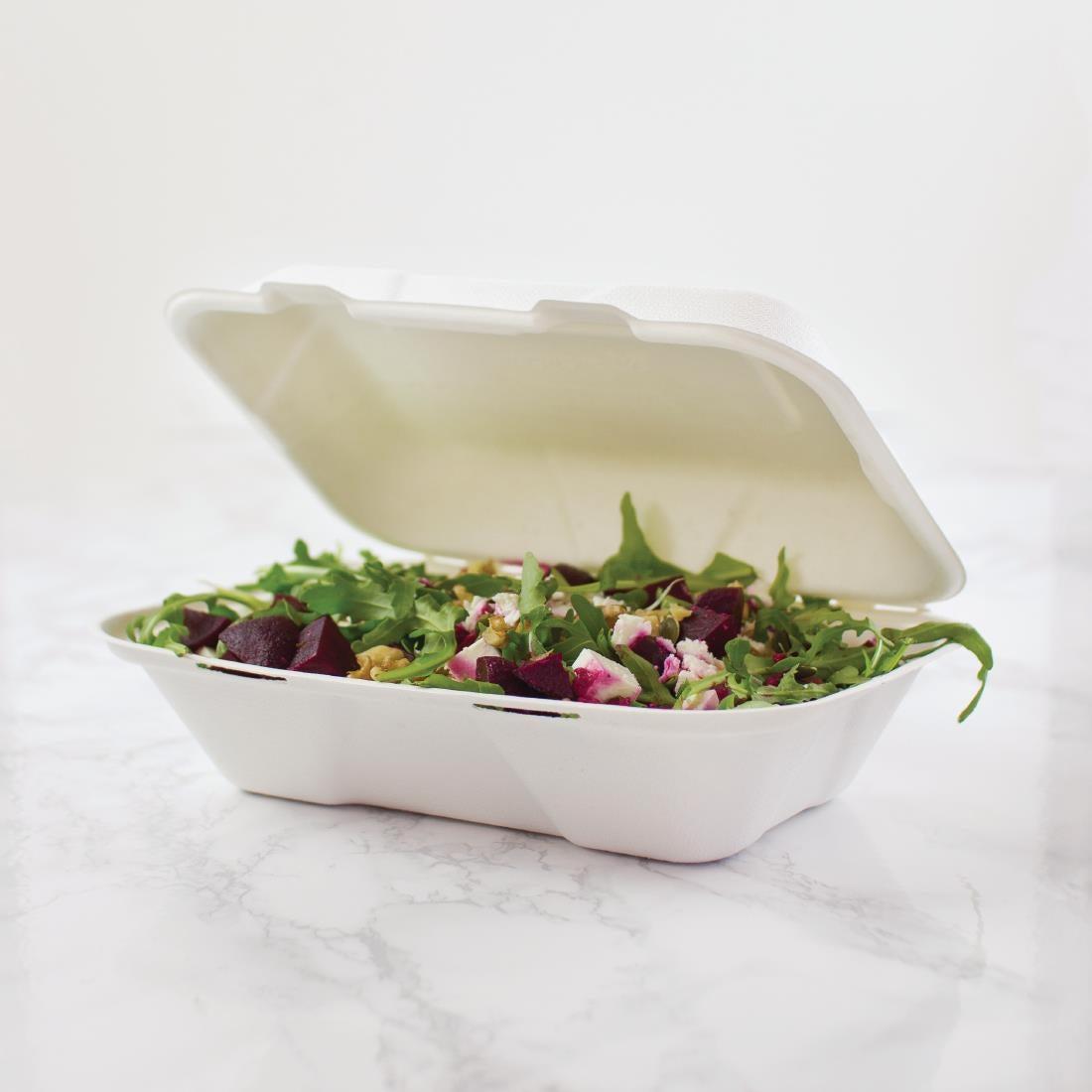 Boîtes repas en bagasse compostables avec couvercle à charnière Vegware 228mm (lot de 200) — GH026
