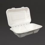 Boîtes repas en bagasse compostables avec couvercle à charnière Vegware 228mm (lot de 200) — GH026