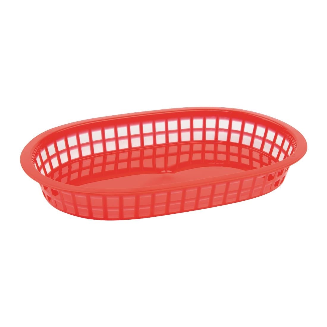 Panière alimentaire ovale en polypropylène Olympia rouge (lot de 6) — GH967