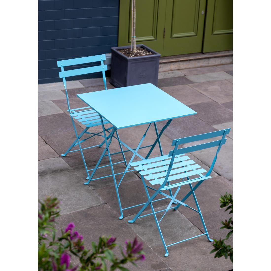 Table de terrasse carrée en acier Bolero bleu turquoise 600mm — GK985