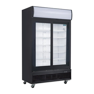 Koelvitrine van 950 liter – 2 schuifdeuren met lichtbak – Zwart