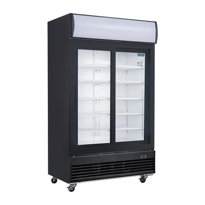 Vitrine réfrigérée positive 950L – 2 portes coulissantes avec caisson lumineux – Noir
