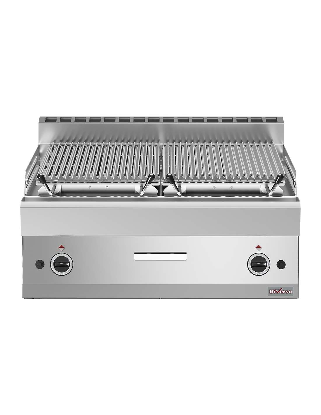Lavasteengrill, 1/2 module, ’dubbelzijdige’ gietijzeren grill