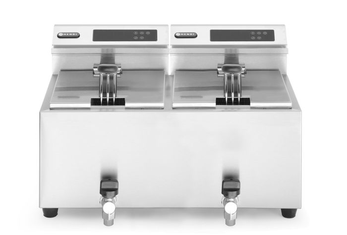 Friteuse Profi Line avec robinet de vidange numérique - 2 x 8 l, HENDI, Profi Line, 16L, 230V/7000W, 605x515x(H)350mm — 207376