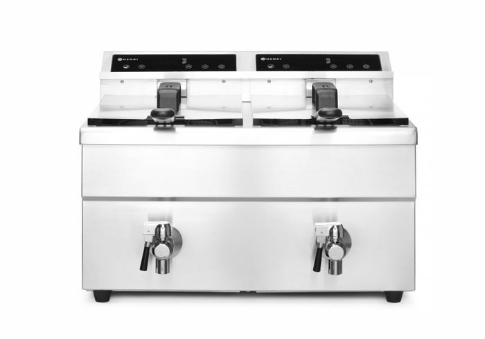 Friteuse à induction avec robinet de vidange - 2 x 8 l, HENDI, Profi Line, 16L, 230V/7000W, 577x609x(H)410mm — 215029