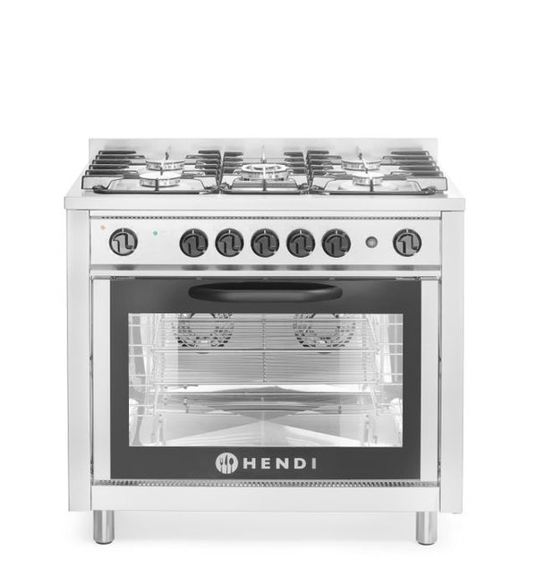 Gasfornuis - 5 pits met elektrische oven, HENDI, Kitchen Line, Zilver, 230V/2900W, 14,3kW, 900x653x(H)900mm — 225707
