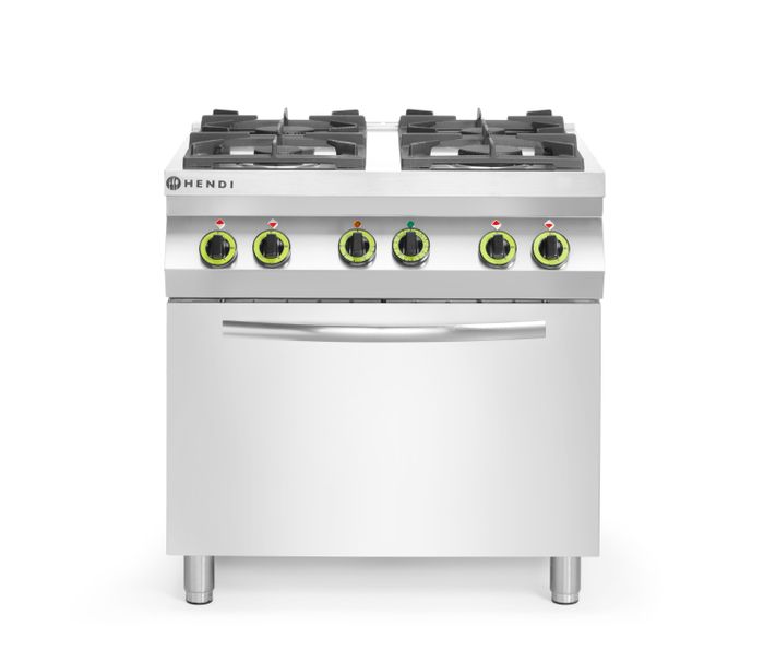 Gasfornuis 4-pits met convectieoven GN 1/1, HENDI, Kitchen Line, 230V/3000W, 19kW, 800x722x(H)900mm — 225882