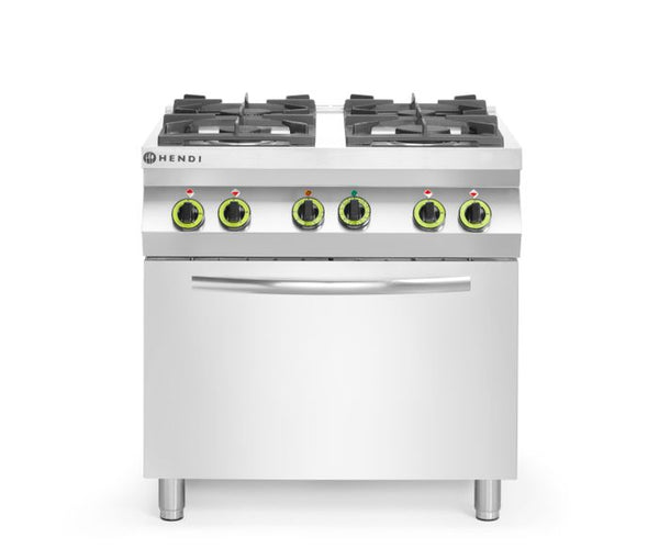 Gasfornuis 4-pits met convectieoven GN 1/1, HENDI, Kitchen Line, 230V/3000W, 19kW, 800x722x(H)900mm — 225882
