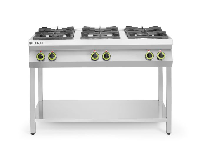 Cuisinière à gaz - 6 feux, support ouvert, HENDI, Kitchen Line, 28,5kW, 1200x700x(H)900mm — 226094
