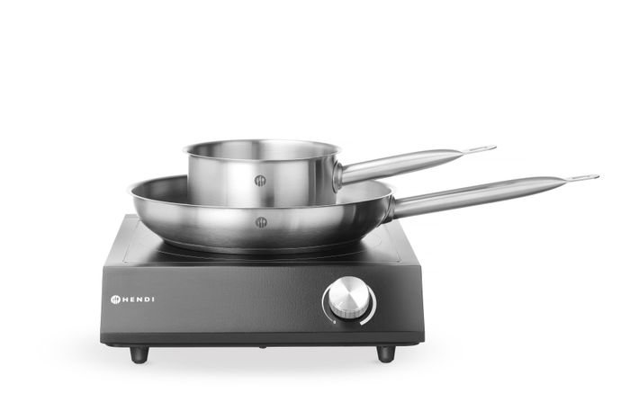 Set: Inductie kookplaat 3500W + steelpan + koekenpan, HENDI, Zwart, 230V/3500W, 320x395x(H)95mm — 239889