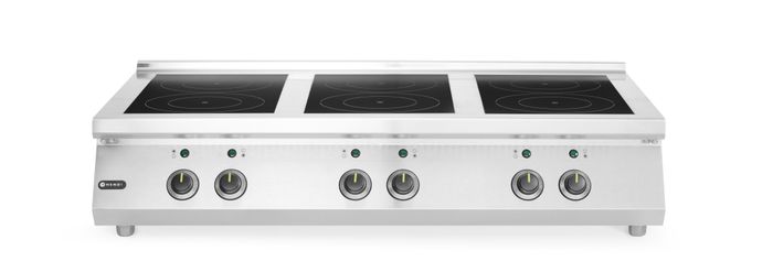 Inductiekookplaat, 6 kookzones, HENDI, 3x3.5 kW hobs & 3x5 kW hobs, 400V/25500W, 1200x700x(H)311mm — 240076