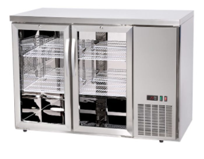 Bar koelwerkbank, glazen deuren, Arktic, 4 planken, 283L, Zilver, 230V/185W, 1217x631x(H)865mm — 241332