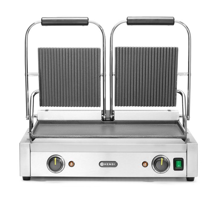 Contactgrill - dubbele versie, HENDI, boven geribd, onder glad, 230V/3600W, 570x375x(H)216mm — 263808