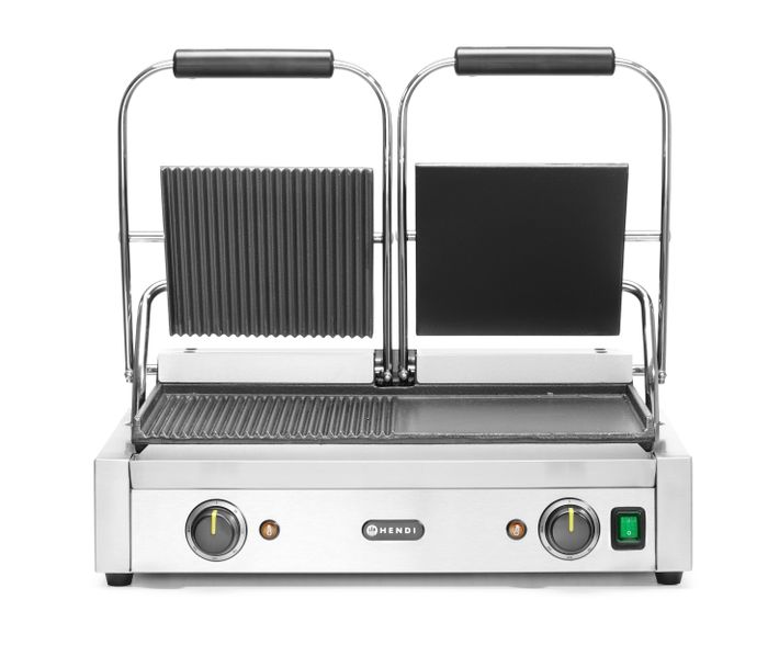 Grill de contact - modèle double, HENDI, moitié lisse, moitié rainuré, 230V/3600W, 570x375x(H)216mm — 263907