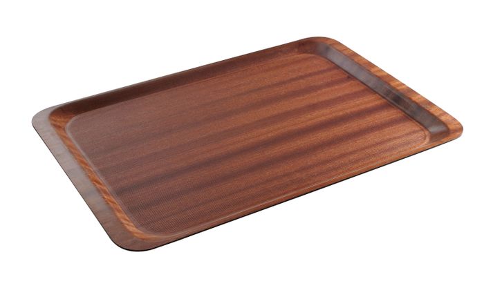 Plateau de service, rectangulaire, antidérapant, stratifié, AmerBox, Euronorm, Acajou, 370x530mm — 507117