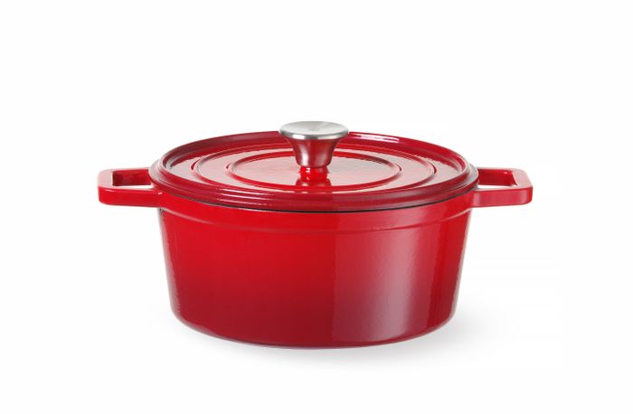 Braadpan geëmailleerd gietijzer, HENDI, 3,7L, Rood, 317x240x(H)105mm, Rond — 626832