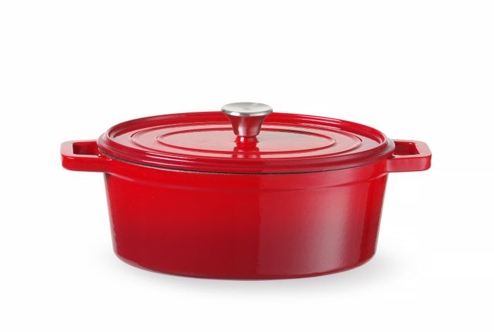 Braadpan geëmailleerd gietijzer, HENDI, 4,4L, Rood, 365x220x(H)115mm, Ovaal — 626849