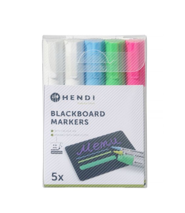 Feutres à craie 6 mm, HENDI, 1 rose, 1 vert, 1 bleu et 2 feutres blancs — 664216