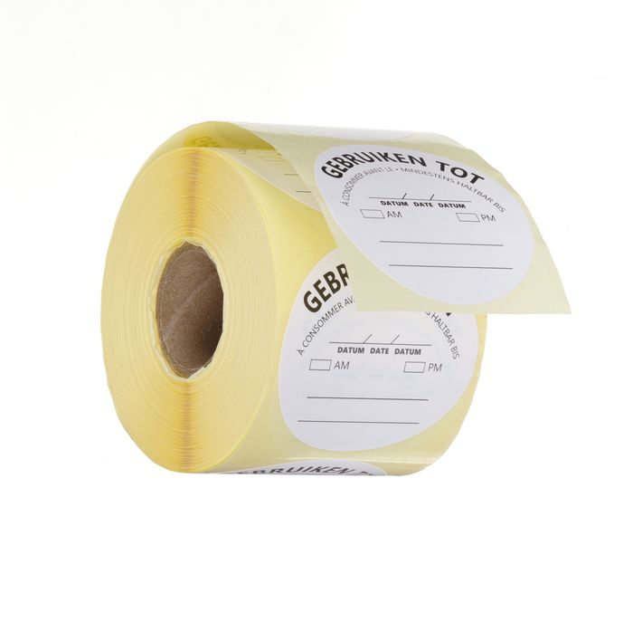 Autocollants de sécurité alimentaire, multi-usage, faciles à retirer, « UTILISER AVANT », HENDI, Blanc, 500 u., ⌀50mm — 850558