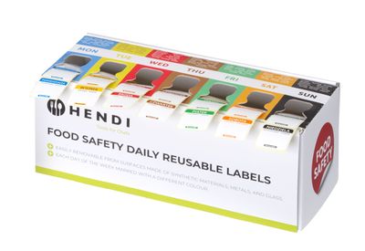 Jeu d'étiquettes de sécurité alimentaire, multi-usage, facile à retirer, avec distributeur, HENDI, 240x80x(H)100mm — 850572