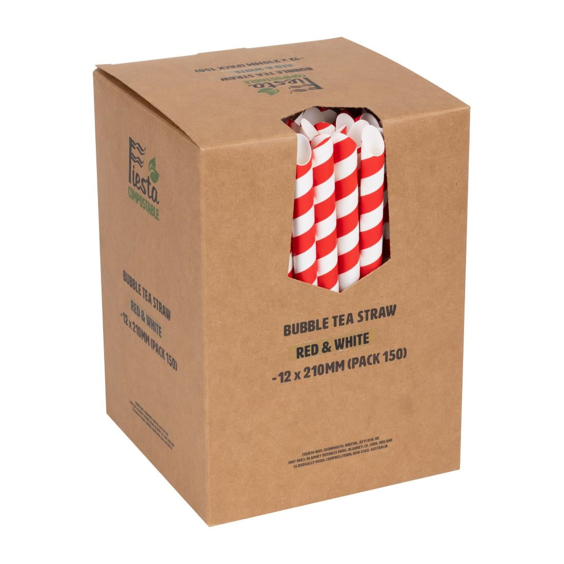 Paille à thé à bulles compostable Fiesta rouge et blanc 12x210mm (lot de 150) — HU368