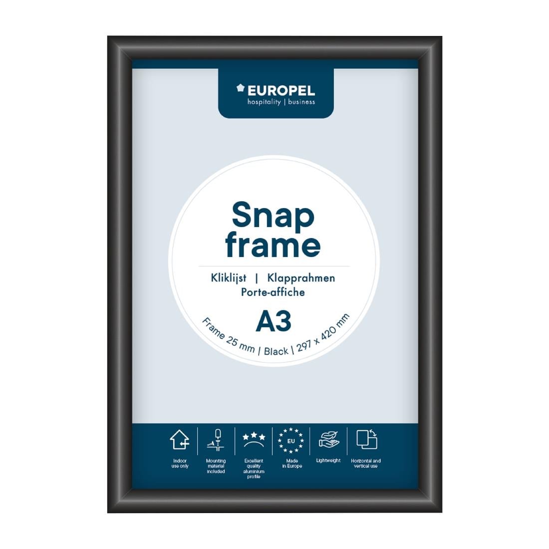 Cadre clipsable Europel A3 25mm noir — HU442