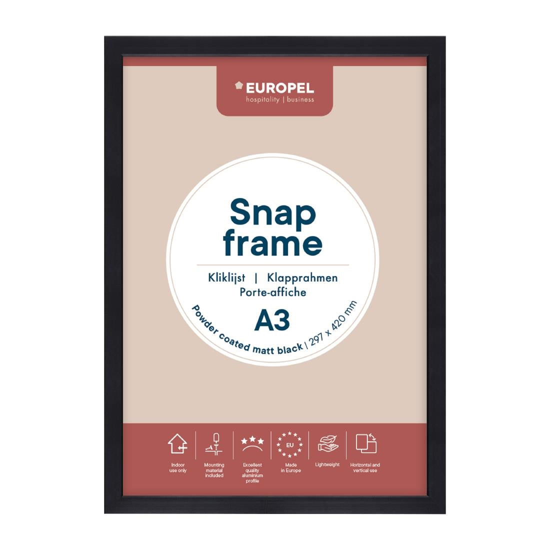 Cadre clipsable Europel A3 25mm noir mat — HU443