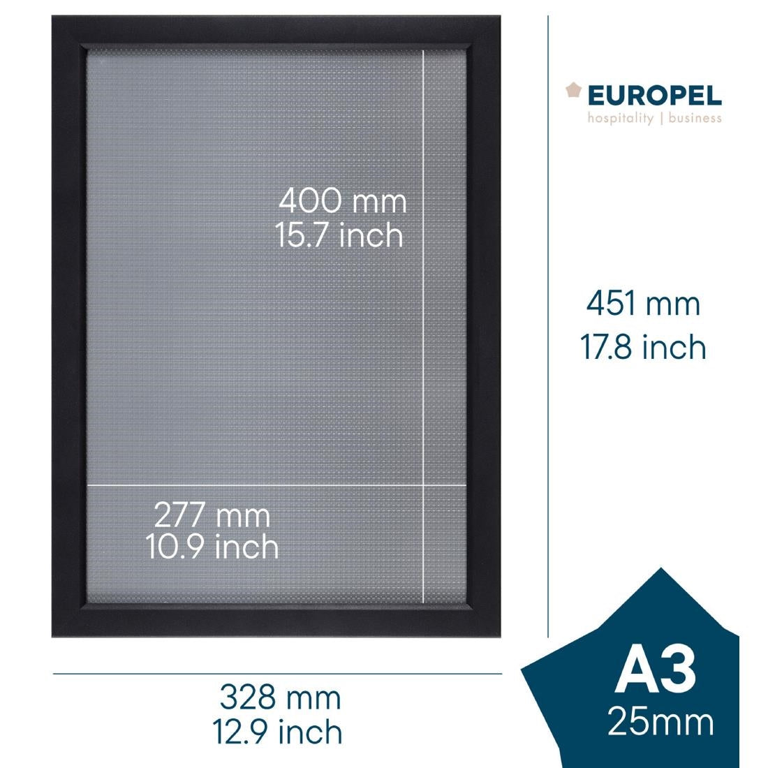 Cadre clipsable Europel A3 25mm noir mat — HU443