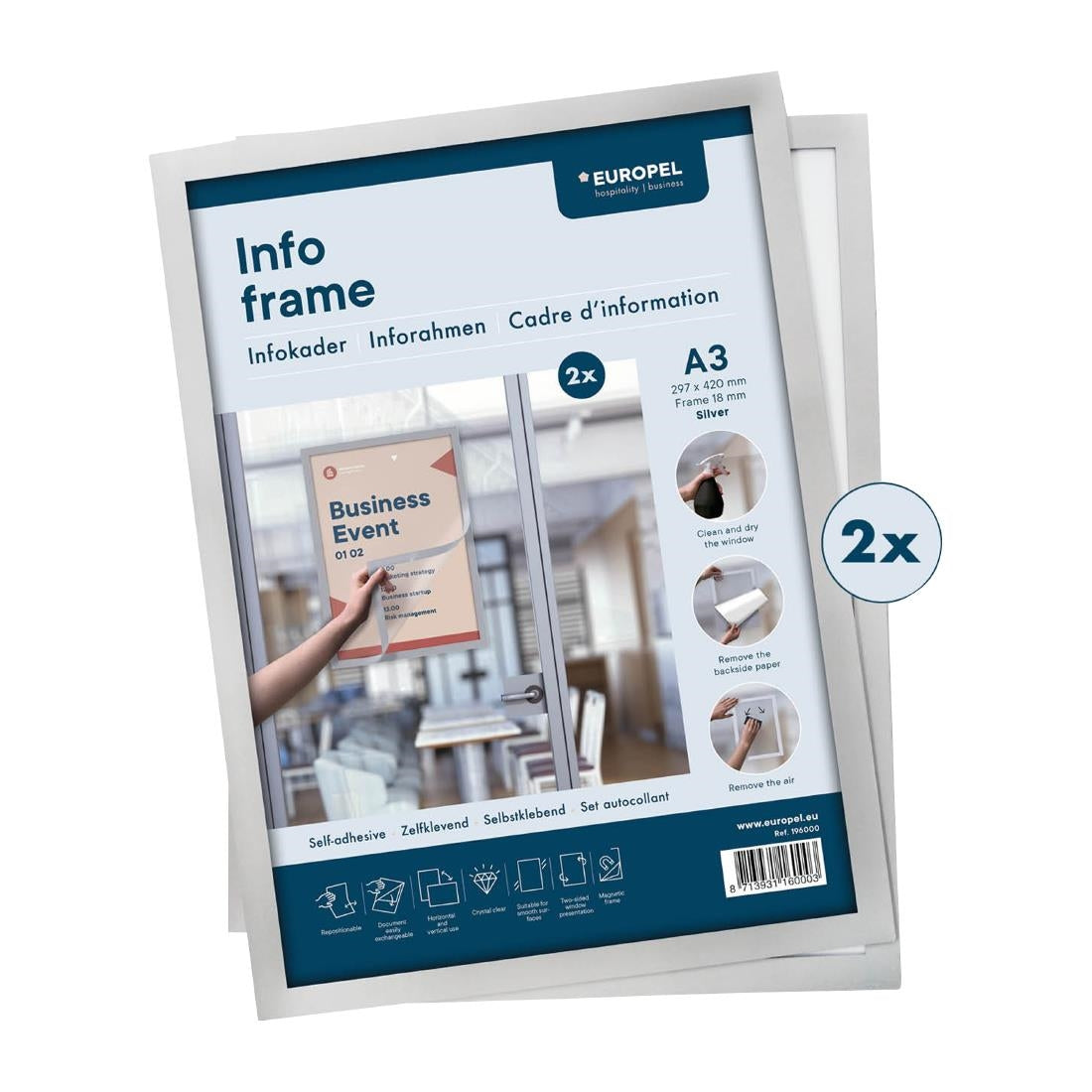 Cadres d'affichage autocollants Europel A3 argent (lot de 2) — HU453