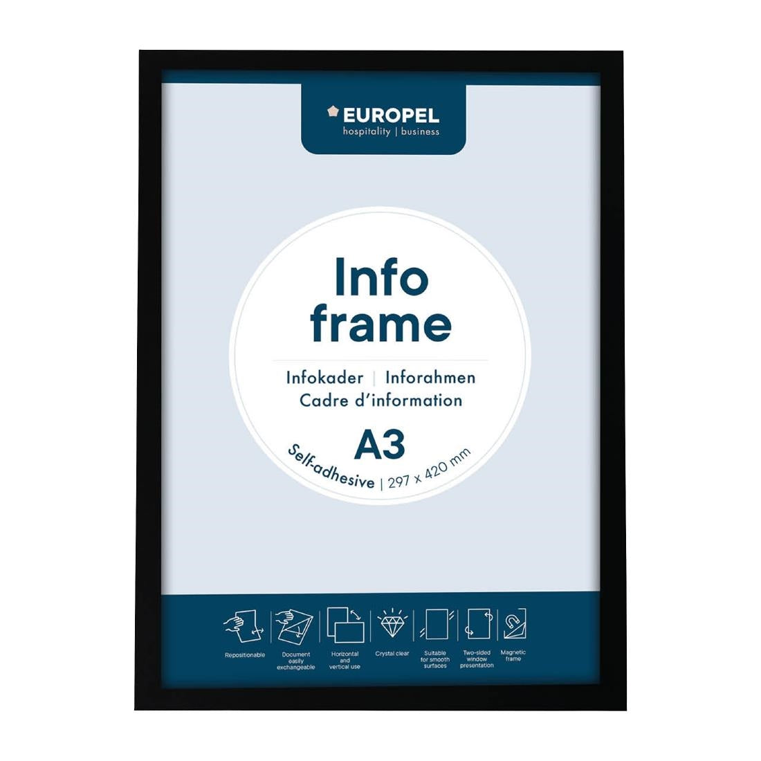 Cadres d'affichage autocollants Europel A3 noirs (lot de 2) — HU454