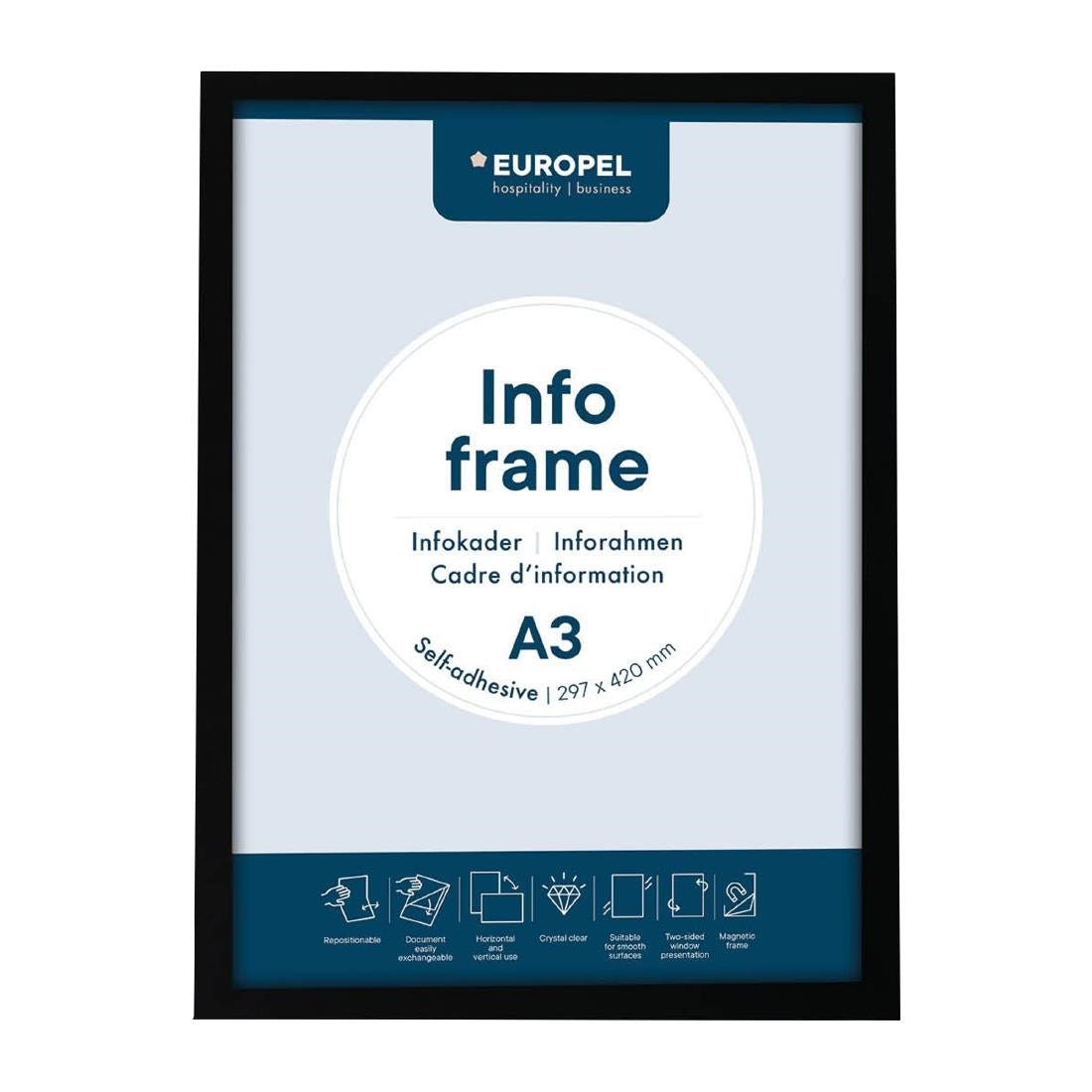 Cadres d'affichage autocollants Europel A3 noirs (lot de 2) — HU454