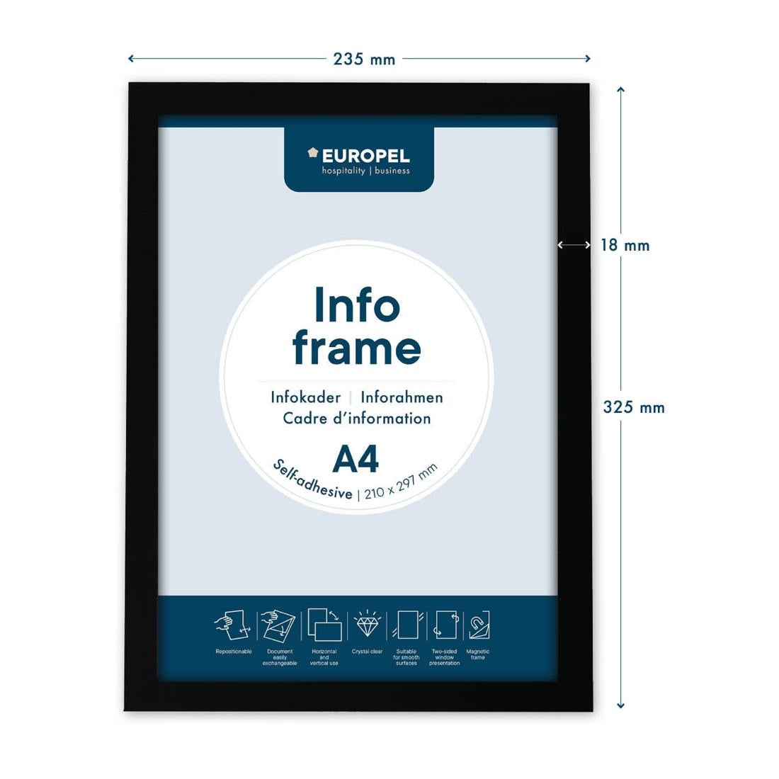 Cadres d'affichage autocollants Europel A4 noirs (lot de 2) — HU456