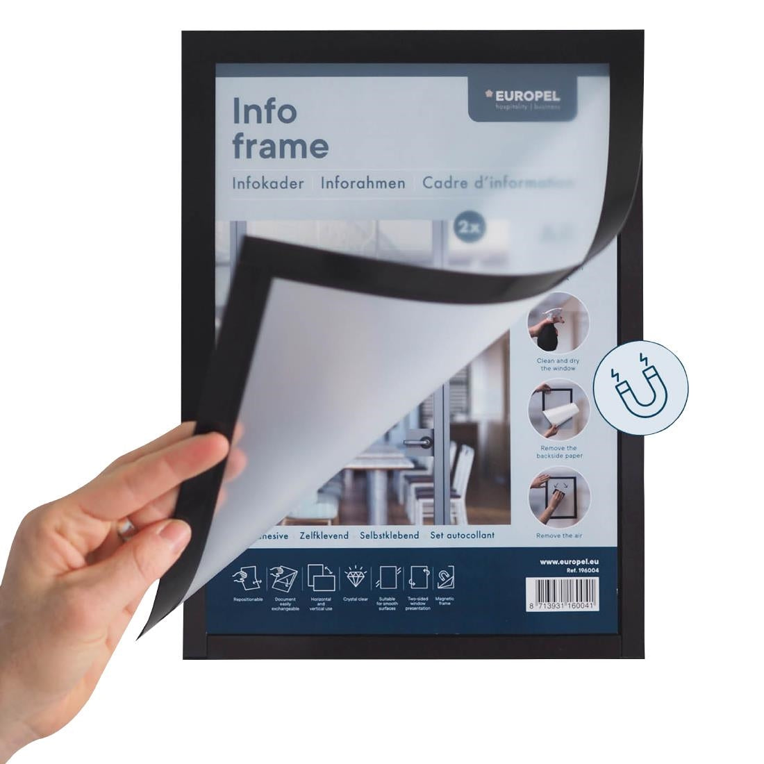 Cadres d'affichage autocollants Europel A4 noirs (lot de 2) — HU456