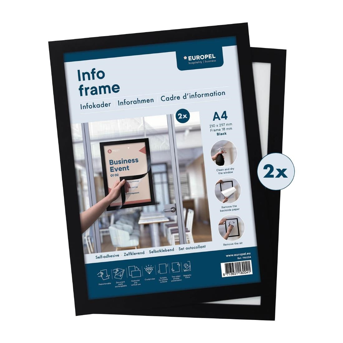Cadres d'affichage autocollants Europel A4 noirs (lot de 2) — HU456