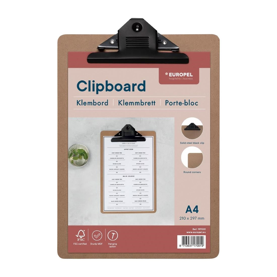 Porte-bloc panneau en fibre de bois Europel A4 portrait 210 x 297 mm — HU468