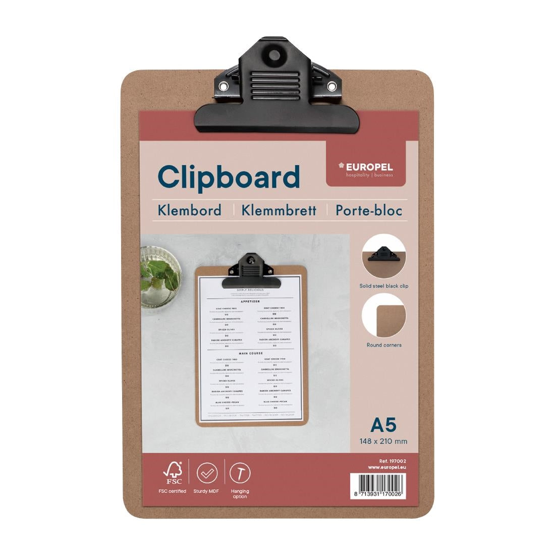 Porte-bloc panneau en fibre de bois Europel A5 portrait 148 x 210 mm — HU469