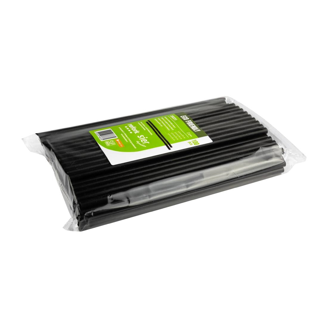 Pailles droites noires Sier Diposables Refork 8 mm / 24 cm (lot de 100) — HU496