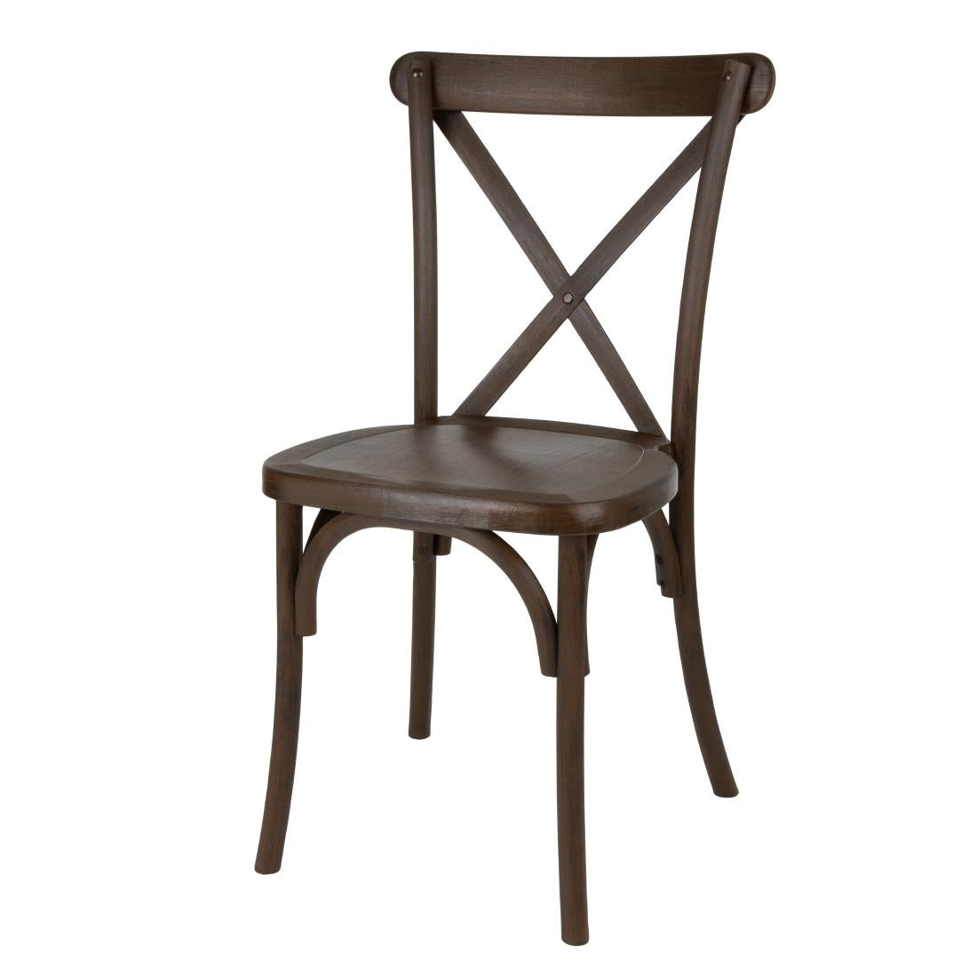 Chaises en résine à dossier croisé Bolero Manhattan effet bois foncé (lot de 4) — HW281