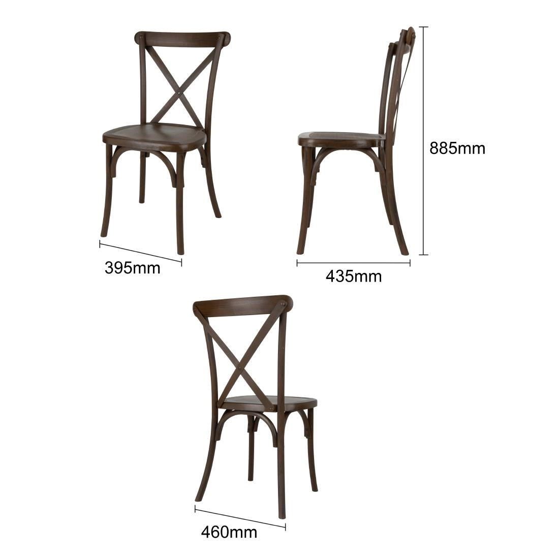 Chaises en résine à dossier croisé Bolero Manhattan effet bois foncé (lot de 4) — HW281