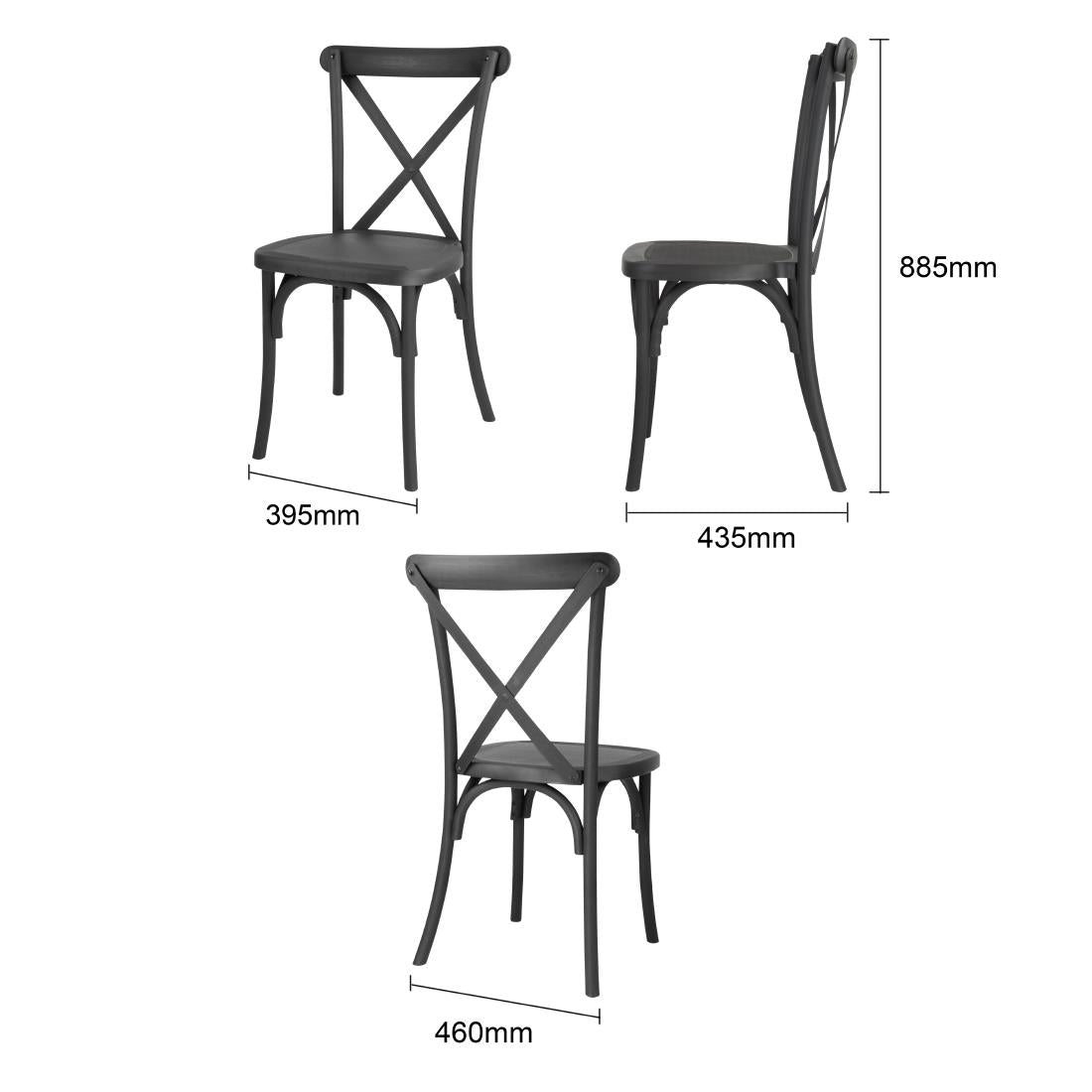 Chaises en résine à dossier croisé Manhattan Bolero noires (lot de 4) — HW283