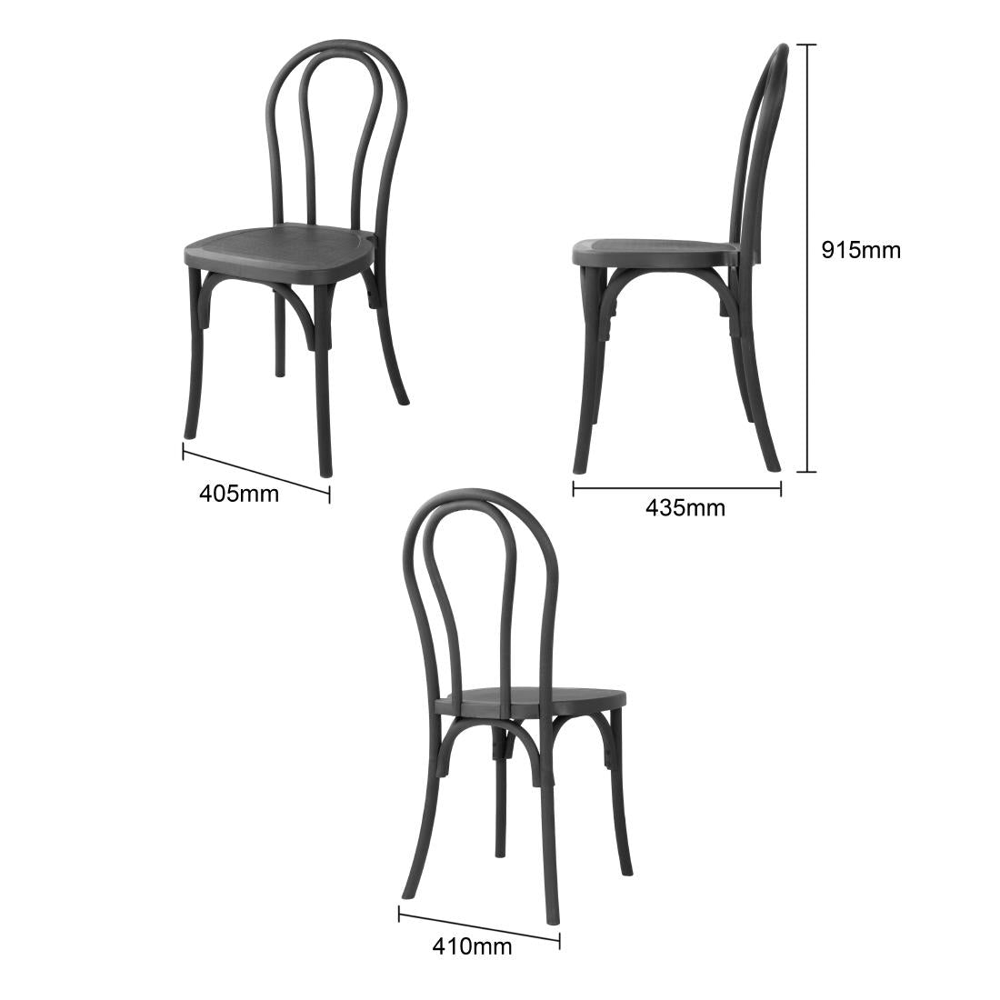 Chaises en résine style bois courbé Bolero Soho noires (lot de 4) — HW286
