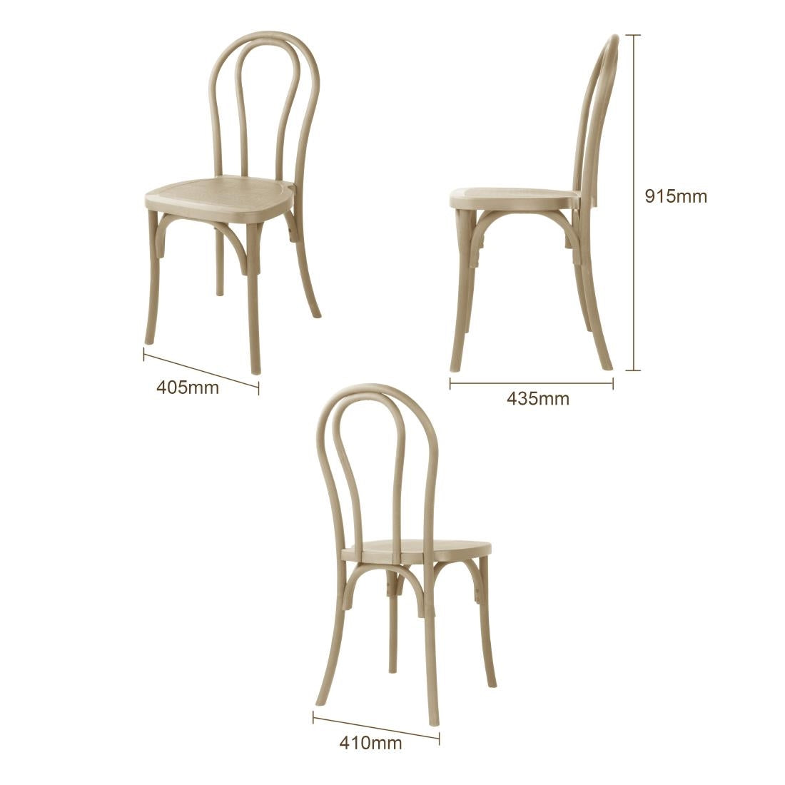 Chaises en résine style bois courbé Bolero Soho coloris naturel (lot de 4) — HW289