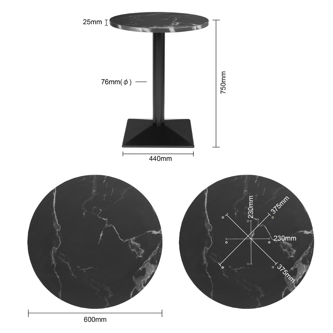 Table ronde Bolero Complete effet pierre noire 600mm — HW854